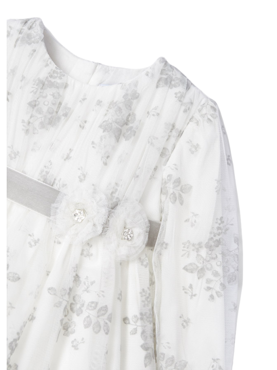 MAYORAL NEWBORN SUKIENKA WIZYTOWA TIUL BIAŁA Z SZARYMI KWIATAMI 2939 /44