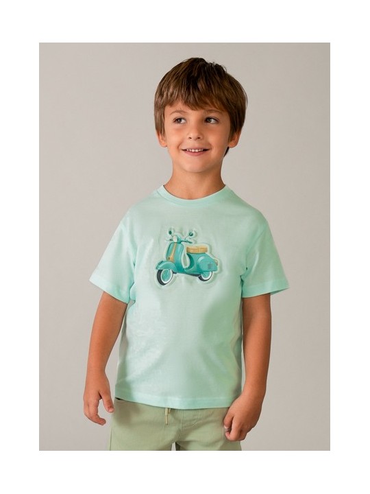 MAYORAL T-SHIRT BLUZKA KOSZULKA NA KRÓTKI RĘKAW DLA CHŁOPCA MIĘTOWA WYTŁOCZONY MOTOR 3059 /25
