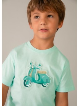 MAYORAL T-SHIRT BLUZKA KOSZULKA NA KRÓTKI RĘKAW DLA CHŁOPCA MIĘTOWA WYTŁOCZONY MOTOR 3059 /25