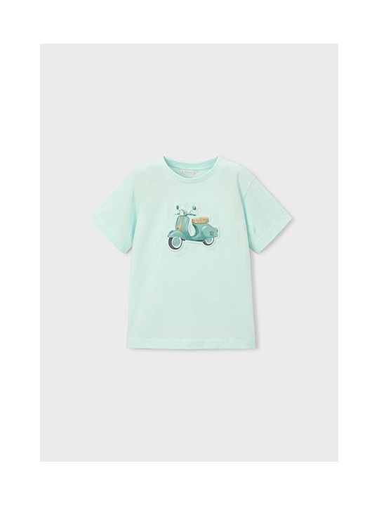 MAYORAL T-SHIRT BLUZKA KOSZULKA NA KRÓTKI RĘKAW DLA CHŁOPCA MIĘTOWA WYTŁOCZONY MOTOR 3059 /25