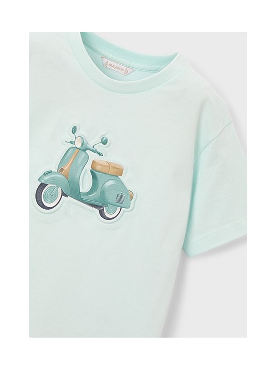 MAYORAL T-SHIRT BLUZKA KOSZULKA NA KRÓTKI RĘKAW DLA CHŁOPCA MIĘTOWA WYTŁOCZONY MOTOR 3059 /25