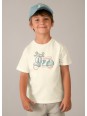 MAYORAL T-SHIRT BLUZKA KOSZULKA NA KRÓTKI RĘKAW DLA CHŁOPCA KREM HAFT MOTOR 3060 /72