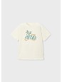 MAYORAL T-SHIRT BLUZKA KOSZULKA NA KRÓTKI RĘKAW DLA CHŁOPCA KREM HAFT MOTOR 3060 /72