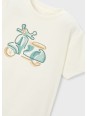 MAYORAL T-SHIRT BLUZKA KOSZULKA NA KRÓTKI RĘKAW DLA CHŁOPCA KREM HAFT MOTOR 3060 /72