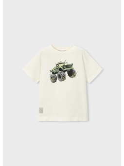 MAYORAL T-SHIRT BLUZKA KOSZULKA NA KRÓTKI RĘKAW DLA CHŁOPCA KREM AUTO 3069 /48
