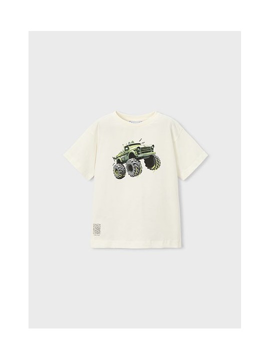 MAYORAL T-SHIRT BLUZKA KOSZULKA NA KRÓTKI RĘKAW DLA CHŁOPCA KREM AUTO 3069 /48