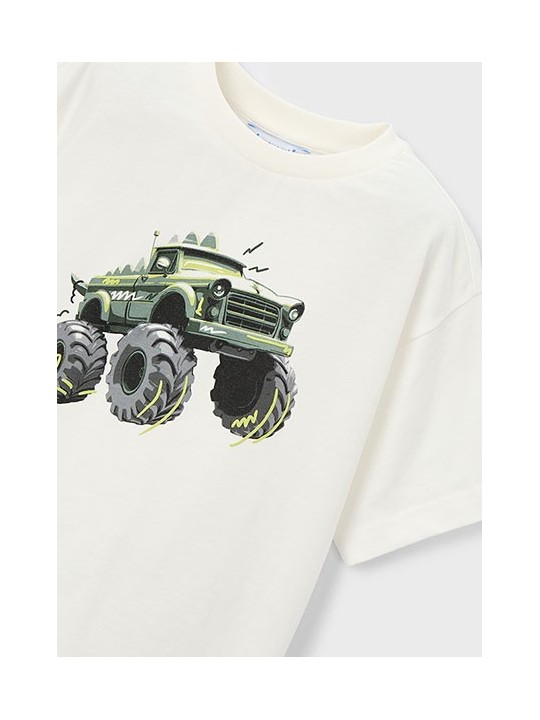 MAYORAL T-SHIRT BLUZKA KOSZULKA NA KRÓTKI RĘKAW DLA CHŁOPCA KREM AUTO 3069 /48