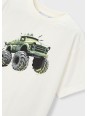 MAYORAL T-SHIRT BLUZKA KOSZULKA NA KRÓTKI RĘKAW DLA CHŁOPCA KREM AUTO 3069 /48