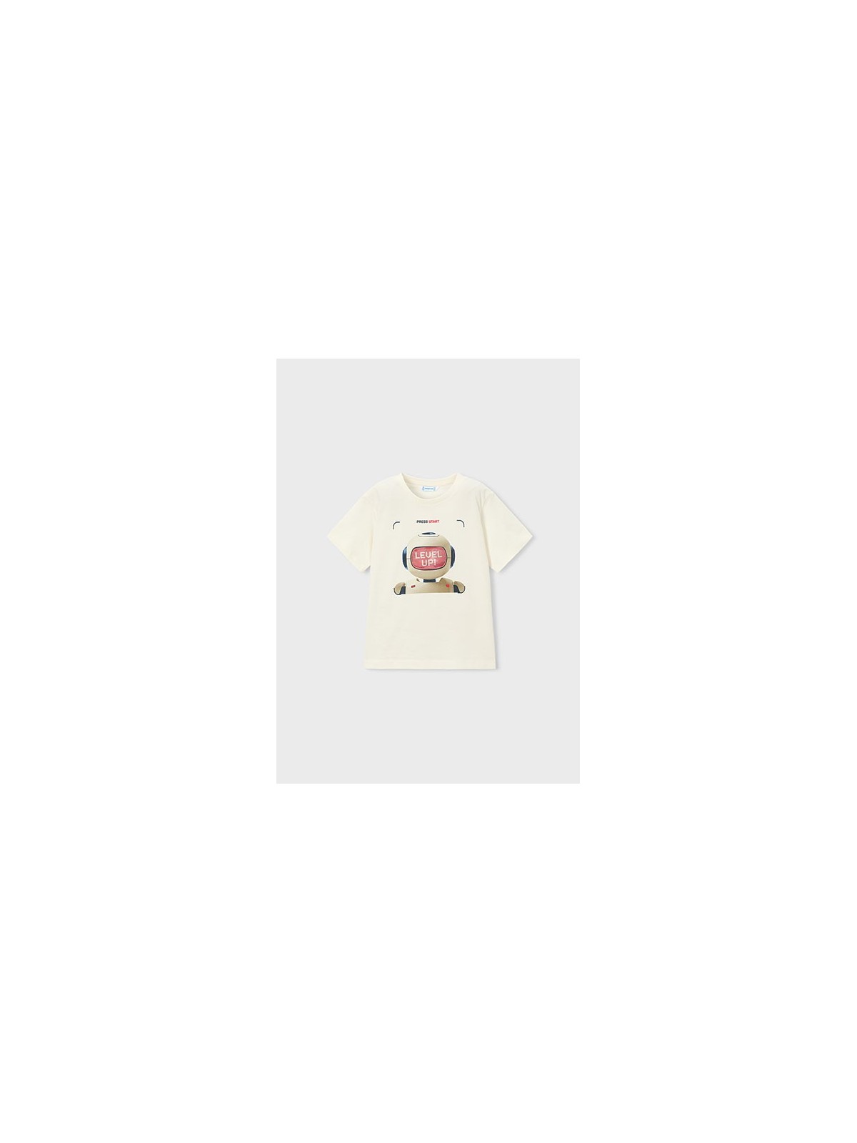 MAYORAL T-SHIRT BLUZKA KOSZULKA NA KRÓTKI RĘKAW DLA CHŁOPCA KREM INTERAKTYWNY ROBOT 3065 / 39