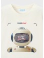 MAYORAL T-SHIRT BLUZKA KOSZULKA NA KRÓTKI RĘKAW DLA CHŁOPCA KREM INTERAKTYWNY ROBOT 3065 / 39