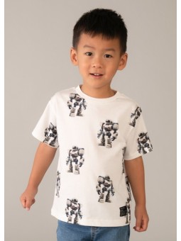 MAYORAL T-SHIRT BLUZKA KOSZULKA NA KRÓTKI RĘKAW DLA CHŁOPCA KREM ROBOTY 3068 /68