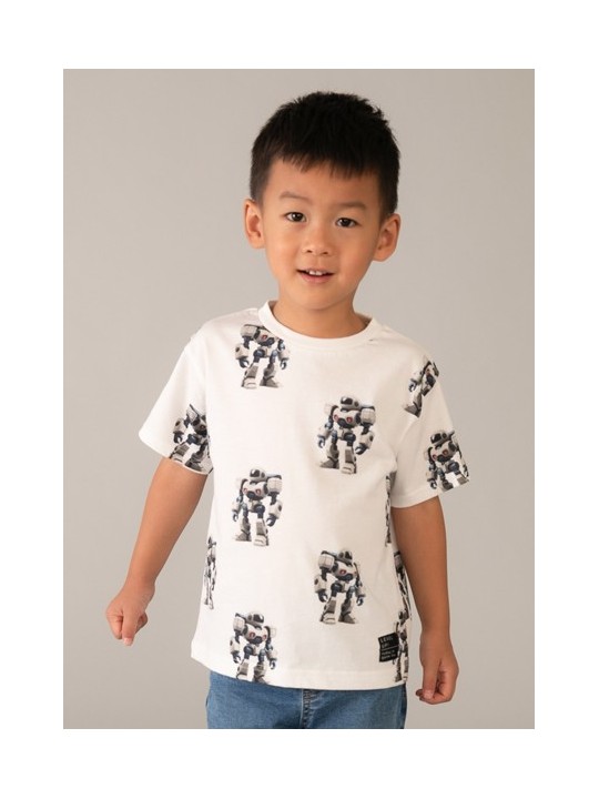 MAYORAL T-SHIRT BLUZKA KOSZULKA NA KRÓTKI RĘKAW DLA CHŁOPCA KREM ROBOTY 3068 /68