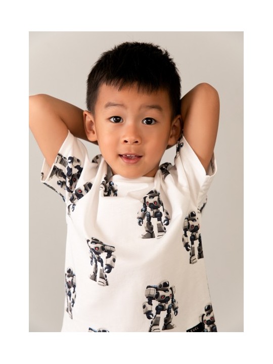 MAYORAL T-SHIRT BLUZKA KOSZULKA NA KRÓTKI RĘKAW DLA CHŁOPCA KREM ROBOTY 3068 /68