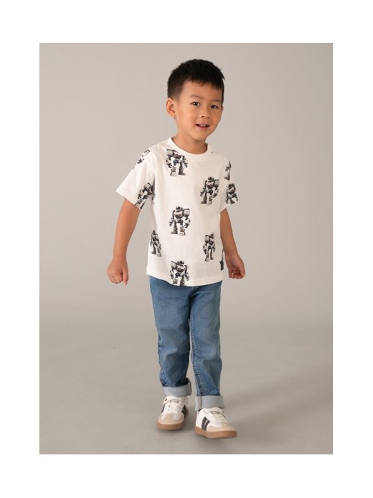 MAYORAL T-SHIRT BLUZKA KOSZULKA NA KRÓTKI RĘKAW DLA CHŁOPCA KREM ROBOTY 3068 /68