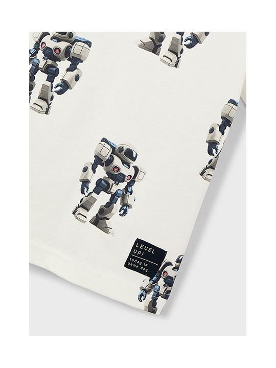 MAYORAL T-SHIRT BLUZKA KOSZULKA NA KRÓTKI RĘKAW DLA CHŁOPCA KREM ROBOTY 3068 /68