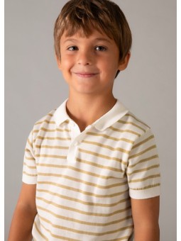 MAYORAL T-SHIRT BLUZKA KOSZULKA POLO NA KRÓTKI RĘKAW DLA CHŁOPCA DZIANINA PASKI KREM BEŻ 3106 /90