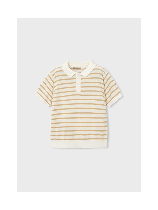 MAYORAL T-SHIRT BLUZKA KOSZULKA POLO NA KRÓTKI RĘKAW DLA CHŁOPCA DZIANINA PASKI KREM BEŻ 3106 /90