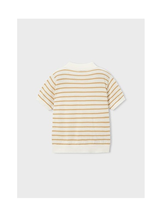 MAYORAL T-SHIRT BLUZKA KOSZULKA POLO NA KRÓTKI RĘKAW DLA CHŁOPCA DZIANINA PASKI KREM BEŻ 3106 /90