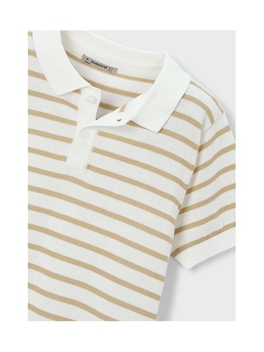 MAYORAL T-SHIRT BLUZKA KOSZULKA POLO NA KRÓTKI RĘKAW DLA CHŁOPCA DZIANINA PASKI KREM BEŻ 3106 /90