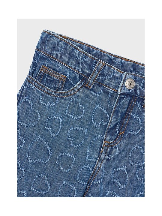 MAYORAL SPODNIE JEANSY SZEROKIE NIEBIESKIE WYTŁACZANE SERCA 3590 /55