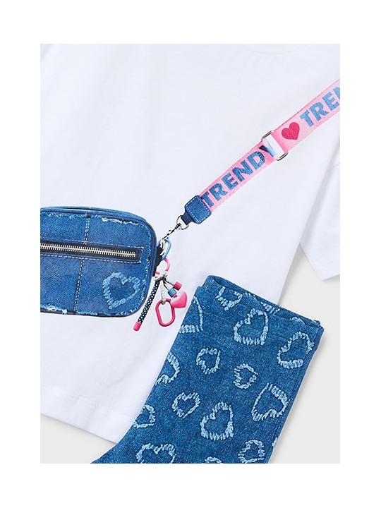 MAYORAL KOMPLET DLA DZIEWCZYNKI KOSZULKA LEGINSY DZWONY 3730 /15