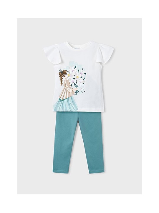 MAYORAL KOMPLET DLA DZIEWCZYNKI KOSZULKA LEGINSY ZIELONY 3724 /86