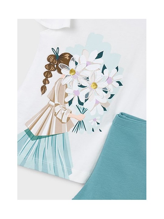 MAYORAL KOMPLET DLA DZIEWCZYNKI KOSZULKA LEGINSY ZIELONY 3724 /86