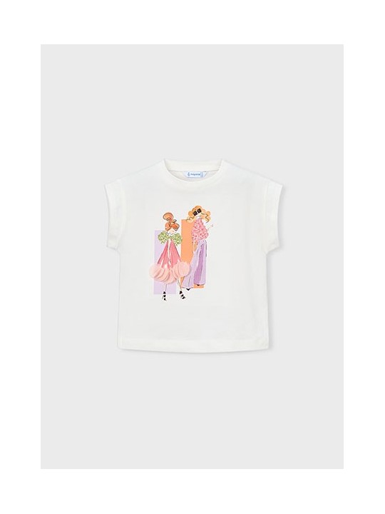 MAYORAL BLUZKA T-SHIRT KOSZULKA NA KRÓTKI RĘKAW DLA DZIEWCZYNKI KREM 3005 /75