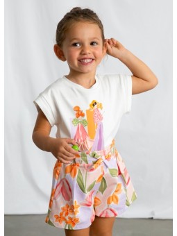 MAYORAL BLUZKA T-SHIRT KOSZULKA NA KRÓTKI RĘKAW DLA DZIEWCZYNKI KREM 3005 /75