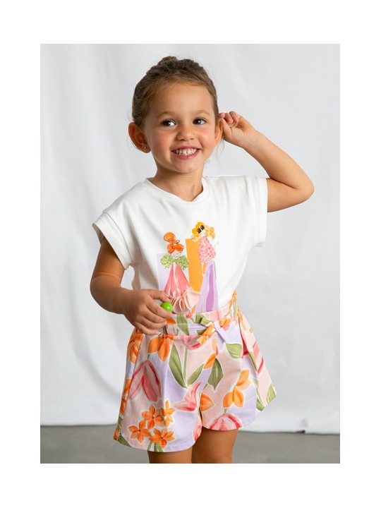 MAYORAL BLUZKA T-SHIRT KOSZULKA NA KRÓTKI RĘKAW DLA DZIEWCZYNKI KREM 3005 /75