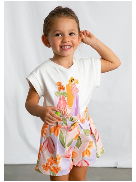 MAYORAL BLUZKA T-SHIRT KOSZULKA NA KRÓTKI RĘKAW DLA DZIEWCZYNKI KREM 3005 /75