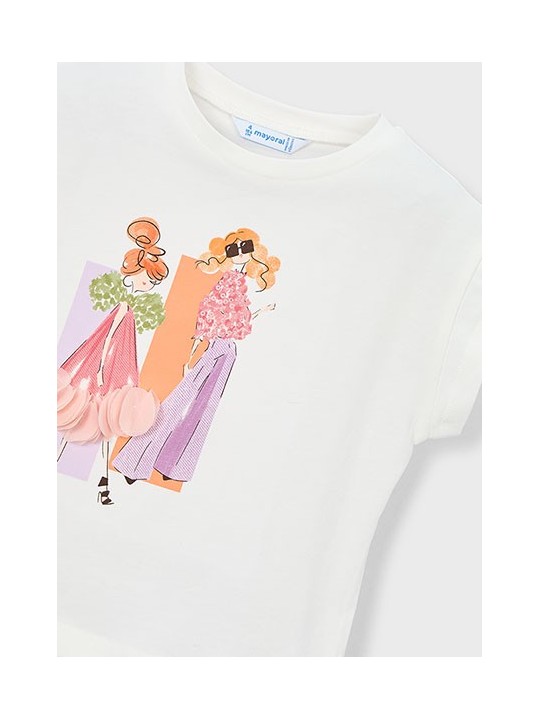 MAYORAL BLUZKA T-SHIRT KOSZULKA NA KRÓTKI RĘKAW DLA DZIEWCZYNKI KREM 3005 /75
