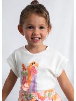 MAYORAL BLUZKA T-SHIRT KOSZULKA NA KRÓTKI RĘKAW DLA DZIEWCZYNKI KREM 3005 /75