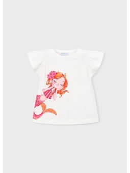 MAYORAL BLUZKA T-SHIRT KOSZULKA NA KTÓRTKI RĘKAWEK  DLA DZIEWCZYNKI KREM SYRENKA 3007 /84