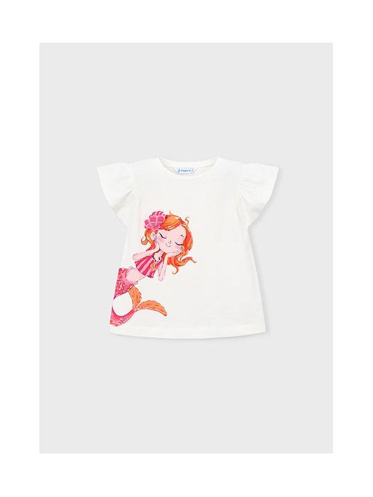 MAYORAL BLUZKA T-SHIRT KOSZULKA NA KRÓTKI RĘKAWEK  DLA DZIEWCZYNKI KREM SYRENKA 3007 /84