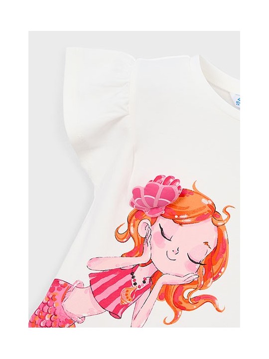 MAYORAL BLUZKA T-SHIRT KOSZULKA NA KTÓRTKI RĘKAWEK  DLA DZIEWCZYNKI KREM SYRENKA 3007 /84