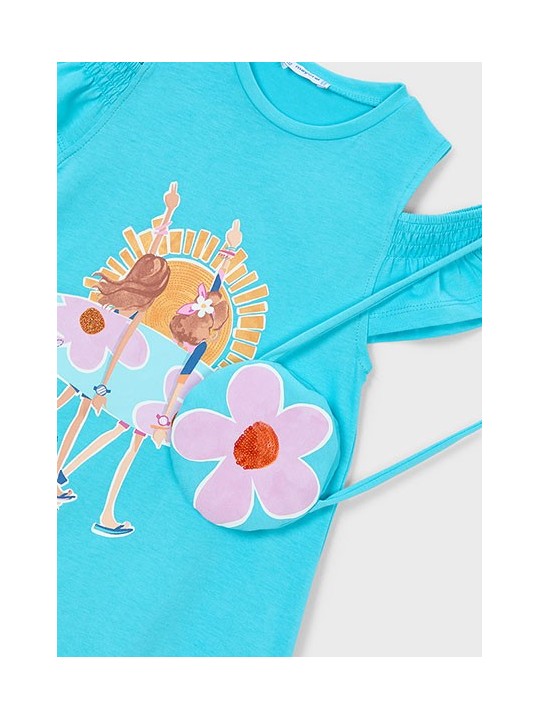 MAYORAL SUKIENKA LETNIA DLA DZIEWCZYNKI Z TOREBKĄ BAWEŁNIANA NIEBIESKI 3941 /11