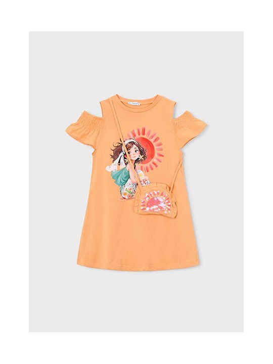 MAYORAL SUKIENKA LETNIA DLA DZIEWCZYNKI Z TOREBKĄ BAWEŁNIANA POMARAŃCZOWY 3941 /10