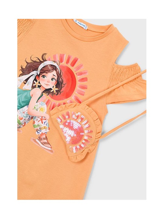MAYORAL SUKIENKA LETNIA DLA DZIEWCZYNKI Z TOREBKĄ BAWEŁNIANA POMARAŃCZOWY 3941 /10
