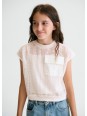 MAYORAL BLUZKA TOP NA KRÓTKI RĘKAW DLA DZIEWCZYNY BEŻ  AŻUROWY 6160 /61