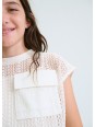 MAYORAL BLUZKA TOP NA KRÓTKI RĘKAW DLA DZIEWCZYNY BEŻ  AŻUROWY 6160 /61
