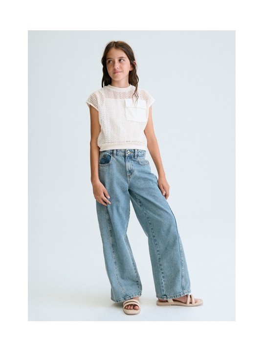 MAYORAL BLUZKA TOP NA KRÓTKI RĘKAW DLA DZIEWCZYNY BEŻ  AŻUROWY 6160 /61