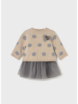 MAYORAL NEWBORN SUKIENKA 2IN1 BEŻ TIUL SZARA 2808