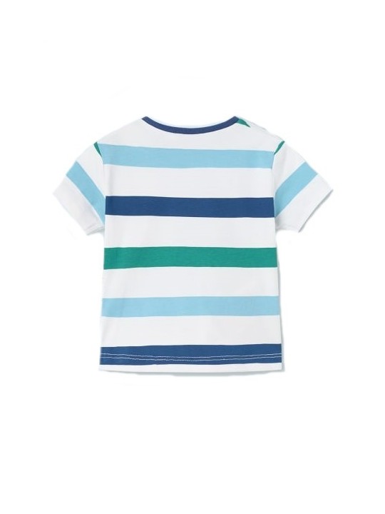 MAYORAL NEWBORN BLUZKA KOSZULKA T-SHIRT NA KRÓTKI RĘKAW DLA CHŁOPCA PASKI DINO 1002