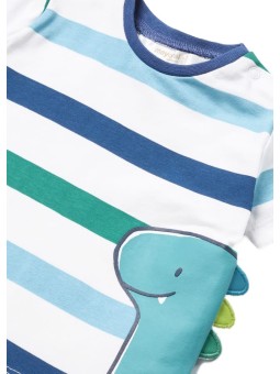 MAYORAL NEWBORN BLUZKA KOSZULKA T-SHIRT NA KRÓTKI RĘKAW DLA CHŁOPCA PASKI DINO 1002