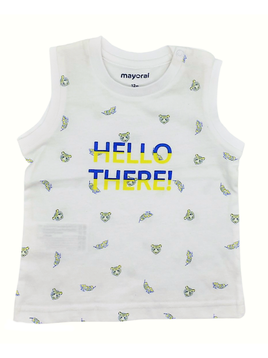 MAYORAL NEWBORN BLUZKA KOSZULKA T-SHIRT BEZ RĘKAWA DLA CHŁOPCA TYGRYSY