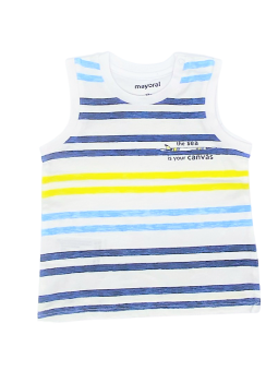 MAYORAL NEWBORN BLUZKA KOSZULKA T-SHIRT BEZ RĘKAWA DLA CHŁOPCA ŻÓŁTE PASKI