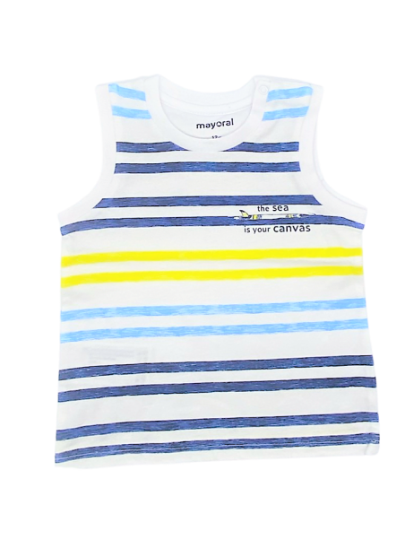 MAYORAL NEWBORN BLUZKA KOSZULKA T-SHIRT BEZ RĘKAWA DLA CHŁOPCA ŻÓŁTE PASKI