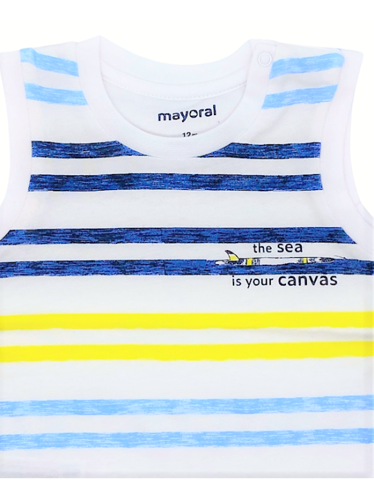 MAYORAL NEWBORN BLUZKA KOSZULKA T-SHIRT BEZ RĘKAWA DLA CHŁOPCA ŻÓŁTE PASKI