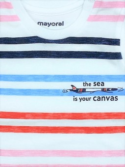 MAYORAL NEWBORN BLUZKA KOSZULKA T-SHIRT BEZ RĘKAWA DLA CHŁOPCA CZERWONE PASKI